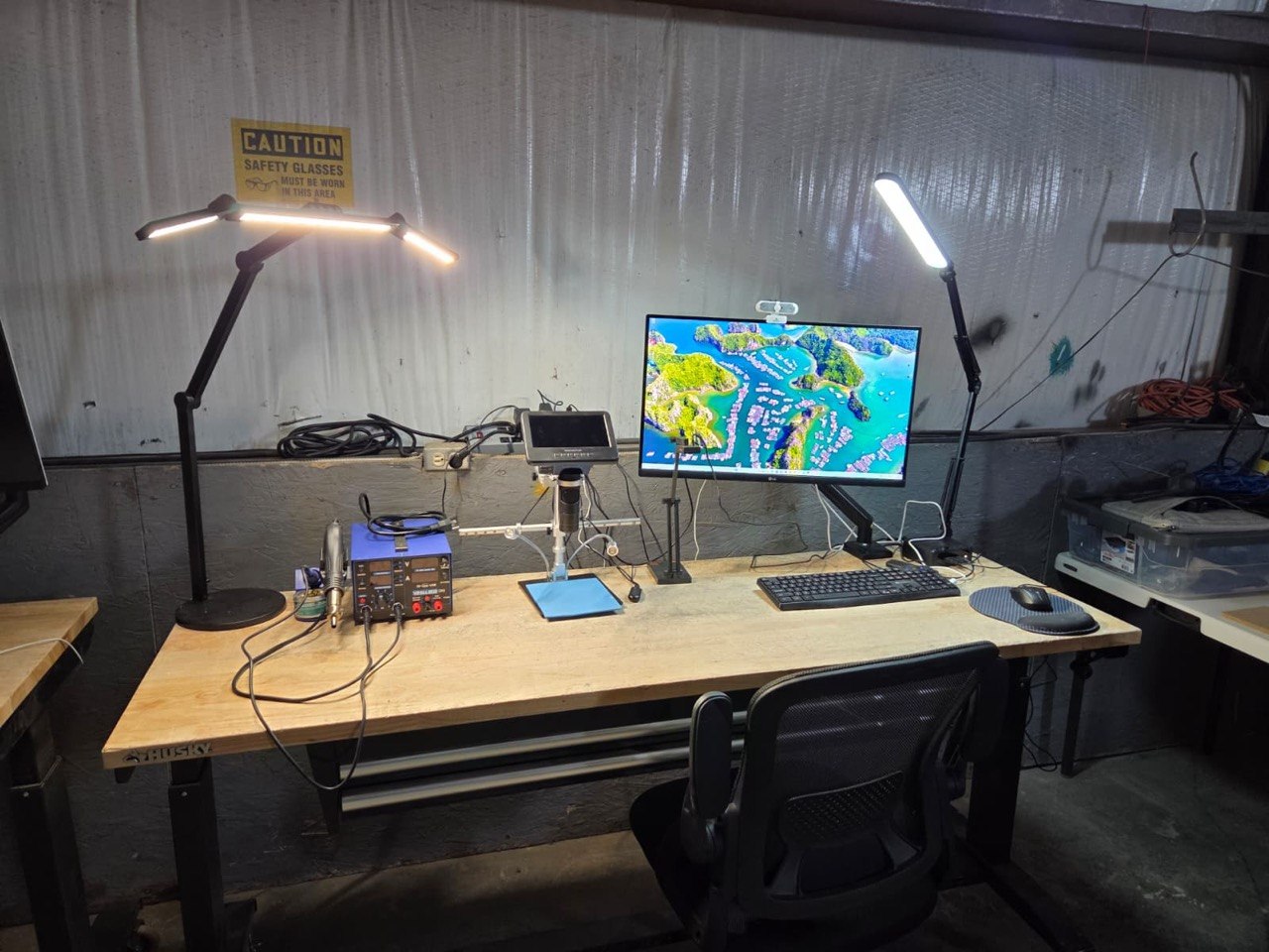 OCA repair workstation — soldering station, microscope, and diagnostics tools